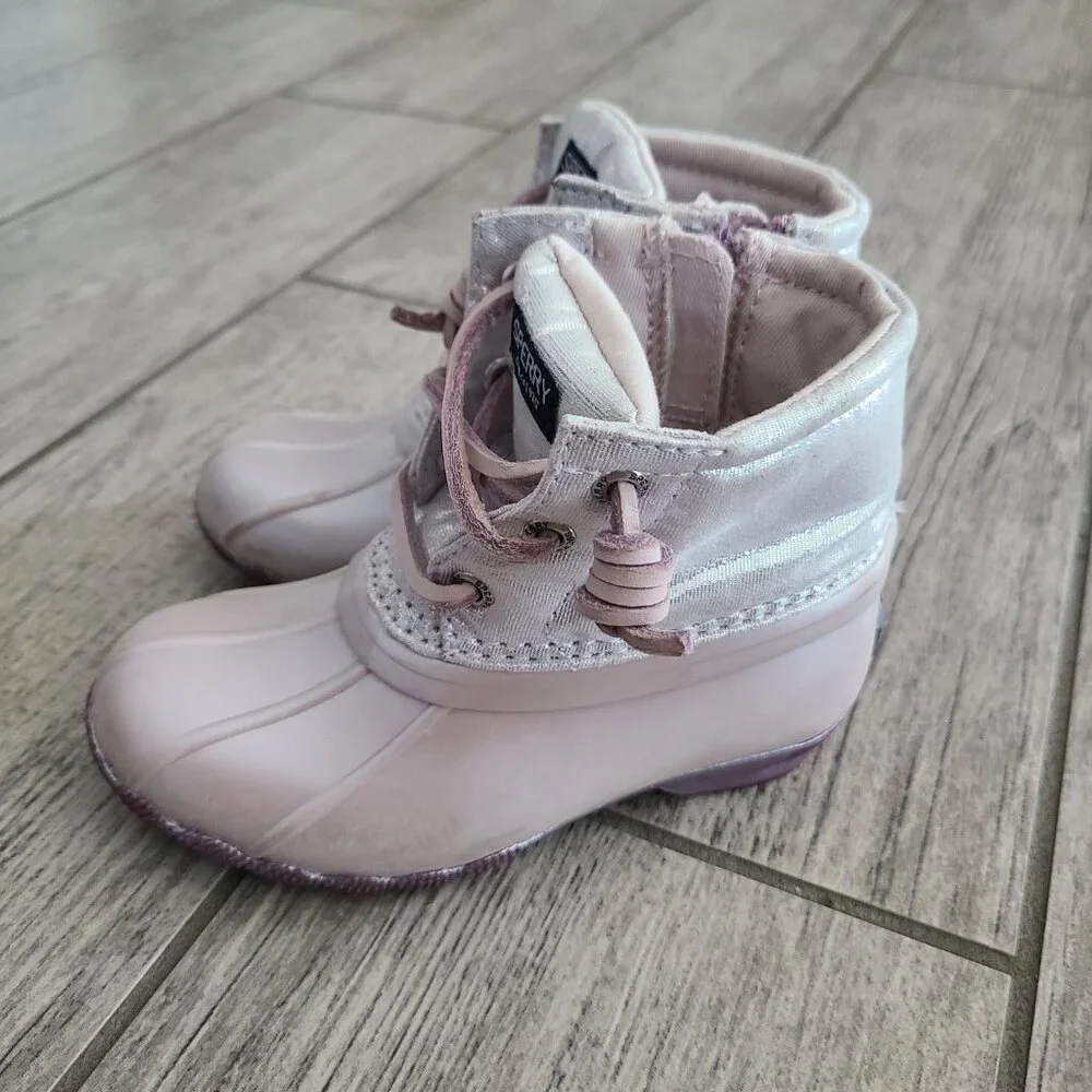 Sperry Saltwater duck boots blush pink little girls 8M